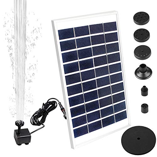 Solar Fountain Pump,Feeke New Upgraded Mini Solar Powered Bird Bath Fountain Pump 5W Solar Panel Kit Water Pump,with 6 Different Spray Pattern Heads, for Pond, Pool, Garden, Fish Tank, Aquarium,Patio