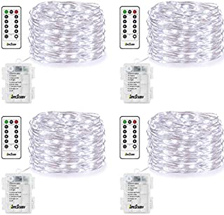 4 Pack Fairy Lights Fairy String Lights Battery Operated Waterproof 8 Modes Remote Control 50 Led String Lights 16.4ft Silver Wire Firefly lights for Bedroom Wedding Festival Decor (Cool White)