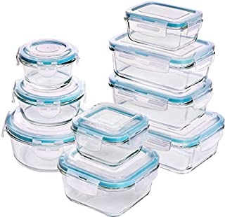 Utopia Kitchen [18-Pieces] Glass Food Storage Containers with Lids - Glass Meal Prep Containers with Transparent Lids BPA Free and FDA Approved (9 Containers and 9 Lids)