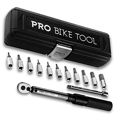 Pro Bike Tool 1/4 Inch Drive Click Torque Wrench Set  2 to 20 Nm  Bicycle Maintenance Kit for Road & Mountain Bikes, Motorcycle Multitool - Includes Allen & Torx Sockets, Extension Bar & Storage Box