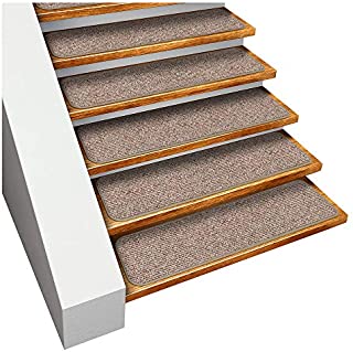 House, Home and More Set of 15 Skid-Resistant Carpet Stair Treads - Pebble Beige - 8 Inches X 30 Inches