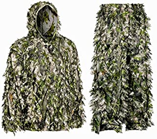 Auscamotek 3D Leafy Ghillie Suit for Hunting Airsoft Bird Watches M-L Green