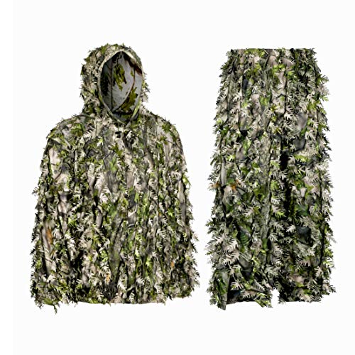 Auscamotek 3D Leafy Ghillie Suit for Hunting Airsoft Bird Watches M-L Green