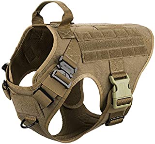 ICEFANG Large Dog Tactical Harness,Military K9 Working Dog Molle Vest,No Pulling Front Clip,Metal Buckle Easy Put On Off (L (28