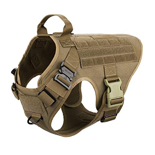 ICEFANG Large Dog Tactical Harness,Military K9 Working Dog Molle Vest,No Pulling Front Clip,Metal Buckle Easy Put On Off (L (28