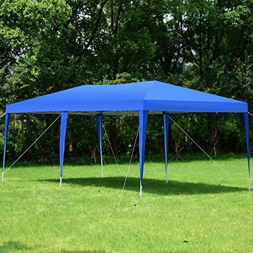 Tangkula 10X20 EZ Pop Up Tent Gazebo Outdoor Garden Wedding Party Canopy Shelter with Carry Bag (Green/Blue) (Bule)