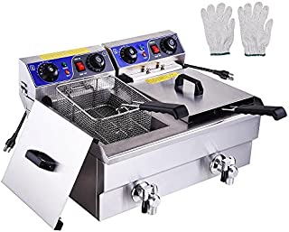 PNR Commercial Electric 23.4L Deep Fryer Dual Tanks with Timers and Drains Reset Button French Fry Restaurant