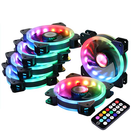 LEDdess Wireless RF Control RGB LED 120mm Case Fan for PC Cases, CPU Coolers, Radiators System (6pcs RGB Fans, 2nd Gen RF Remote Controller, A Series)