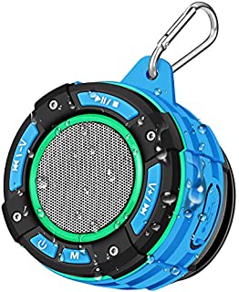 BassPal IPX7 Waterproof Bluetooth Shower Speaker, Portable Bluetooth Speaker with Loud HD Sound, LED Light Show, FM Radio, Suction Cup, Sturdy Hook, Wireless Speaker for Sports Home Pool Beach Hiking