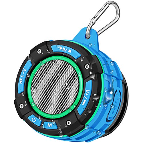 BassPal IPX7 Waterproof Bluetooth Shower Speaker, Portable Bluetooth Speaker with Loud HD Sound, LED Light Show, FM Radio, Suction Cup, Sturdy Hook, Wireless Speaker for Sports Home Pool Beach Hiking