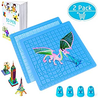 3D Printing Pen Mat, Splaks 2 Pack Silicone Design Mat Basic Template, Larger Heat Resistant 3D Pen Mat Drawing Tools with 3D Pen Book, 4 Silicone Finger Caps