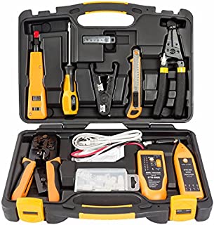 InstallerParts 15 Piece Network Installation Tool Kit  Includes LAN Data Tester, RJ11/45 Crimper, 66 110 Punch Down, 20-30 Gauge Wire Stripper, Utility Knife, 2 in 1 Screwdriver, and Hard Case