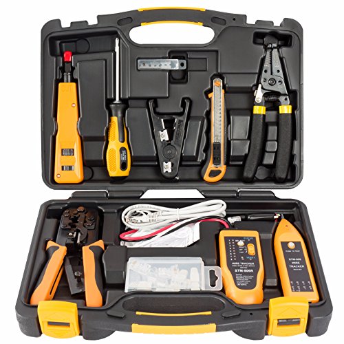 InstallerParts 15 Piece Network Installation Tool Kit  Includes LAN Data Tester, RJ11/45 Crimper, 66 110 Punch Down, 20-30 Gauge Wire Stripper, Utility Knife, 2 in 1 Screwdriver, and Hard Case