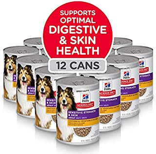 Hill's Science Diet Wet Dog Food, Adult, Sensitive Stomach & Skin, Chicken & Vegetable Entrée, 12.8 oz, 12-pack