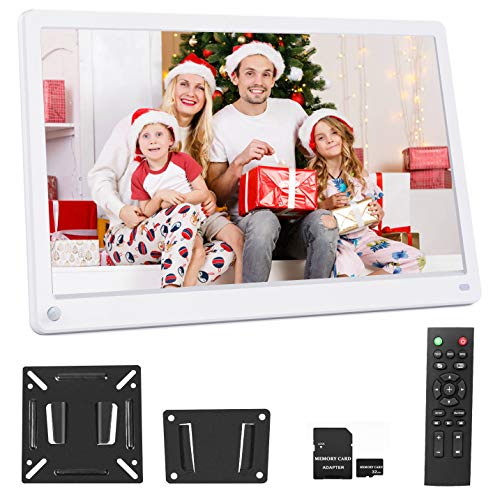 15.6 Inch Digital Picture Frame 1920x1080 IPS Screen 2.4G Remote Controller Include 32GB SD Card Motion Sensor, Photo Auto Rotate, Auto Time On/Off, Background Music, Wall Mounted(White)