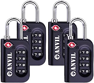 TSA Luggage Locks - 4 Digit Combination Steel Padlocks - Approved Travel Lock For Suitcases & Baggage (BLACK 4 PACK)