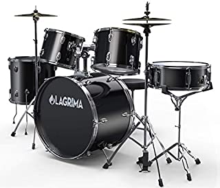 LAGRIMA 5 Piece Full Size Drum Set with Stand, Cymbals, Hi-Hat, Pedal, Adjustable Drum Stool and 2 Drum Sticks for Adult/Kids(Black, 22 Inches)