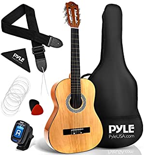 Pyle 36 Classical Acoustic Guitar-3/4 Junior Size 6 Linden Wood Guitar w/Gig Bag, Tuner, Nylon Strings, Picks, Strap, for Beginners, Adults, Right, Natural (PGACLS82)