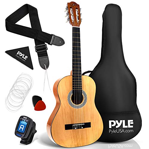 Beginner 30 Classical Acoustic Guitar - 1/4 Junior Size 6 String Linden Wood Guitar w/ Gig Bag, Tuner, Nylon Strings, Picks, Strap, For Beginners, Adults - Pyle PGACLS30