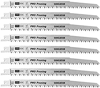 Reciprocating Saw Blades for Pruning, SUNGATOR 9-Inch Super Hard High Carbon Steel Blades with 5TPI Designed for Fast, Straight, Clean Pruning and Cutting Wood (8-Pack)