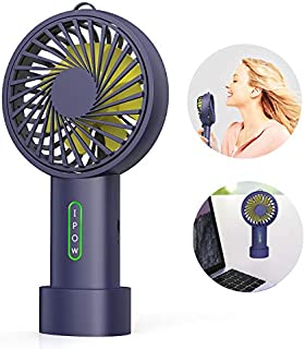 IPOW Mini Handheld Fan Personal Portable Fan 3 Speed Adjustable Angle Removable Base Lanyard USB Recharging Battery Operated Small Desk Cooling Face Fan for Home Camping Disney Travel Navy Blue