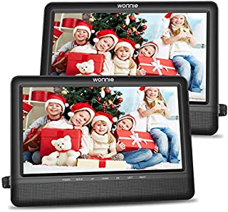 WONNIE 10.5'' Dual Screen DVD Player Portable Headrest CD Players for Kids with 2 Mounting Brackets Built-in 5 Hours Rechargeable Battery Great for Car Travel ( 1 Player+1 Monitor )