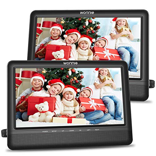 WONNIE 10.5'' Dual Screen DVD Player Portable Headrest CD Players for Kids with 2 Mounting Brackets Built-in 5 Hours Rechargeable Battery Great for Car Travel ( 1 Player+1 Monitor )