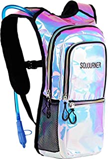 Sojourner Rave Hydration Pack Backpack - 2L Water Bladder Included for Festivals, Raves, Hiking, Biking, Climbing, Running and More (Holographic - Blue)