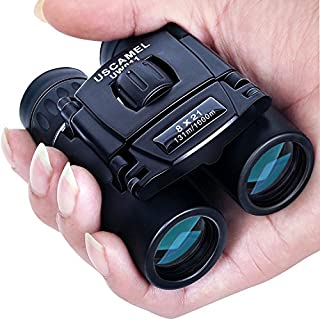 USCAMEL Folding Pocket Binoculars Compact Travel Mini Telescope HD Bak4 Optics Lenes Easy Focus 8x21 Colour Black