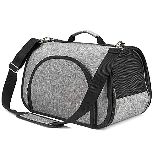 Kangrow Elegant Soft-Sided Carriers for Medium & Large Cats, Small Dogs, Airline Approved Pet Travel Carrier with Built-in Safety Leash, Portable, Foldable & Washable, Medium Size, Grey