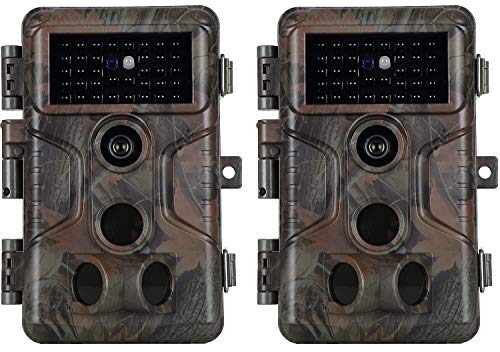 2-Pack No Glow Game & Deer Trail Cameras 20MP 1080P H.264 Video 100ft Night Vision Motion Activated 0.1S Trigger Speed Waterproof Security Cameras for Home and Outdoor Surveillance & Wildlife Hunting