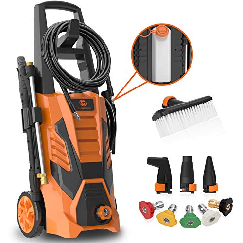 SUNPOW Pressure Washer 3000 Max PSI 2.4 GPM Electric High Power Washer Machine Cleaner with 8 Nozzles, 2 Spray Gun, Built-in Detergent Tank, Soft Bristle Brush for Cleaning Homes,Cars,Driveways,Patios