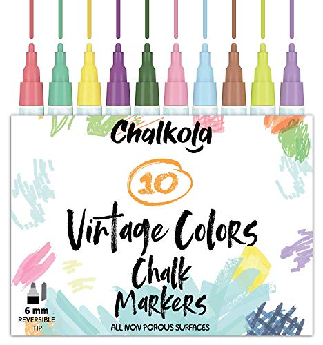 Liquid Chalk Markers for Chalkboard, Blackboards, Window, Bistro (10 Vintage Colors)