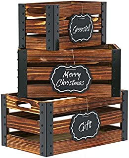 Greenstell Rustic Brown Wooden Nesting Storage Crate with Cutout Handle and Hanging Chalkboard, Decorative Farmhouse Display Wood Storage Accent Crate Box, Perfect for Wall Mounted Storage Wooden Box