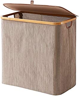 YOUDENOVA Waterproof Bamboo Laundry Hamper Basket with Lid for Bathroom and Bedroom, Waterproof Storage Basket for Moist Towels and Clothes, Brown