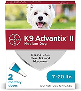 Bayer K9 Advantix II Flea, Tick and Mosquito Prevention for Medium Dogs, 11 - 20 lb, 2 doses