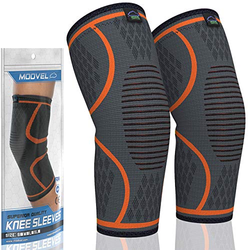 MODVEL 2 Pack Knee Compression Sleeve | Knee Brace for Men & Women | Knee Support for Running, Basketball, Weightlifting, Gym, Workout, Sports - PLEASE CHECK SIZING CHART