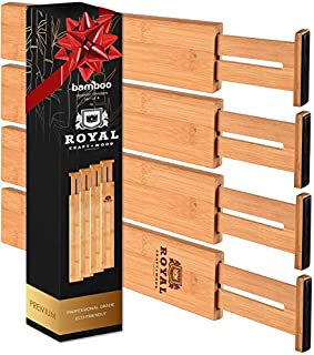 ROYAL CRAFT WOOD Adjustable Bamboo Drawer Dividers Organizers - Expandable Drawer Organization Separators for Kitchen, Dresser, Bedroom, Bathroom and Office, 4-Pack (13.5-17 in, Natural)