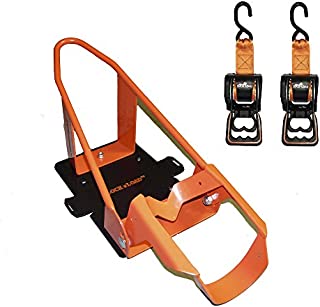 Lock N Load BK1000 Deluxe Motorcycle Wheel Chock with Quick-Release Ratchet & D-Ring System (Orange/Black)