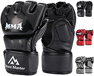 Brace Master MMA Gloves UFC Gloves Boxing Gloves for Men Women Leather More Paddding Fingerless Punching Bag Gloves for Kickboxing, Sparring, Muay Thai and Heavy Bag (Black, Large)