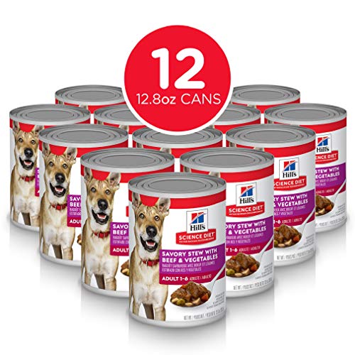 Hill's Science Diet Wet Dog Food, Adult, Savory Stew, Beef & Vegetables 12.8 oz Cans, 12 Pack