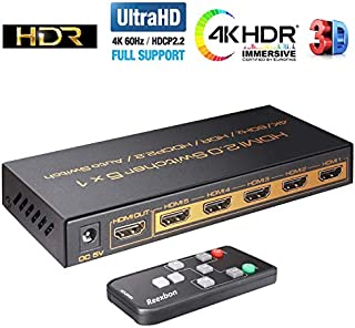 HDMI Switch 4k, HDMI Splitter Switch 5 in 1 Out HDMI Switcher with IR Remote Support 4K 60hz, 2K, 1080P, 3D, HDCP 2.2, UHD, HDR for PS 3/4, Xbox One/360, DVD Player, HDTV, Projector