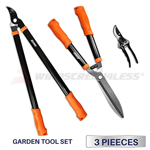 iGarden 3 Piece Combo Garden Tool Set with Lopper, Hedge Shears and Pruner Shears, Tree & Shrub Care Kit