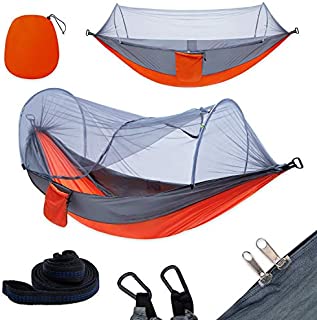 YOOMO Camping Hammock with Mosquito Net & Tree Straps Lightweight Parachute Fabric Travel Bed for Hiking, Backpacking, BackyardFitting Two AdultsHolds up to 600 pounds. (Gray/Orange)