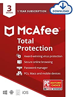 McAfee Total Protection, 3 Device, Antivirus Software, Internet Security, 1 Year Subscription - 2020 Ready [Download Code]