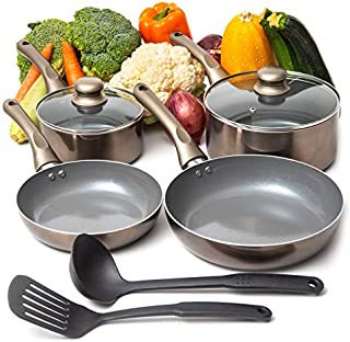 Moss & Stone 8PCS Nonstick Cookware Set, Aluminum Pots and Pans with Cooking Utensils, Induction Cookware, Pots and Pans Set with Glass Lid