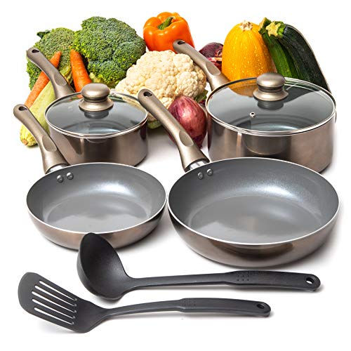 Moss & Stone 8PCS Nonstick Cookware Set, Aluminum Pots and Pans with Cooking Utensils, Induction Cookware, Pots and Pans Set with Glass Lid