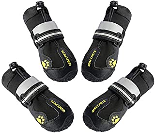 QUMY Dog Boots Shoes for Large Dogs Water Repellency with Reflective Strip Rugged Anti-Slip Sole Black 4PCS