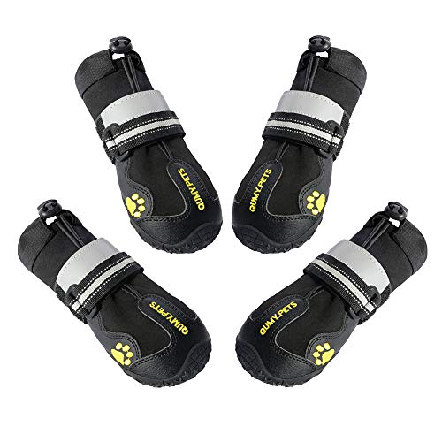 QUMY Dog Boots Shoes for Large Dogs Water Repellency with Reflective Strip Rugged Anti-Slip Sole Black 4PCS