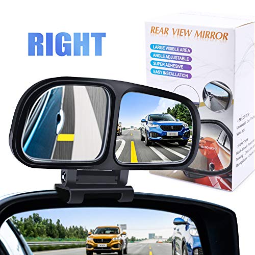 YnGia Blind Spot Mirrors for Cars, Adjustable Rear View Blind Spot Mirrors Car Auxiliary Universal Wide Angle Side Mirror Double Glass Blind Spot Snap Mirror for Truck SUV, 1 Piece (Black-Right)